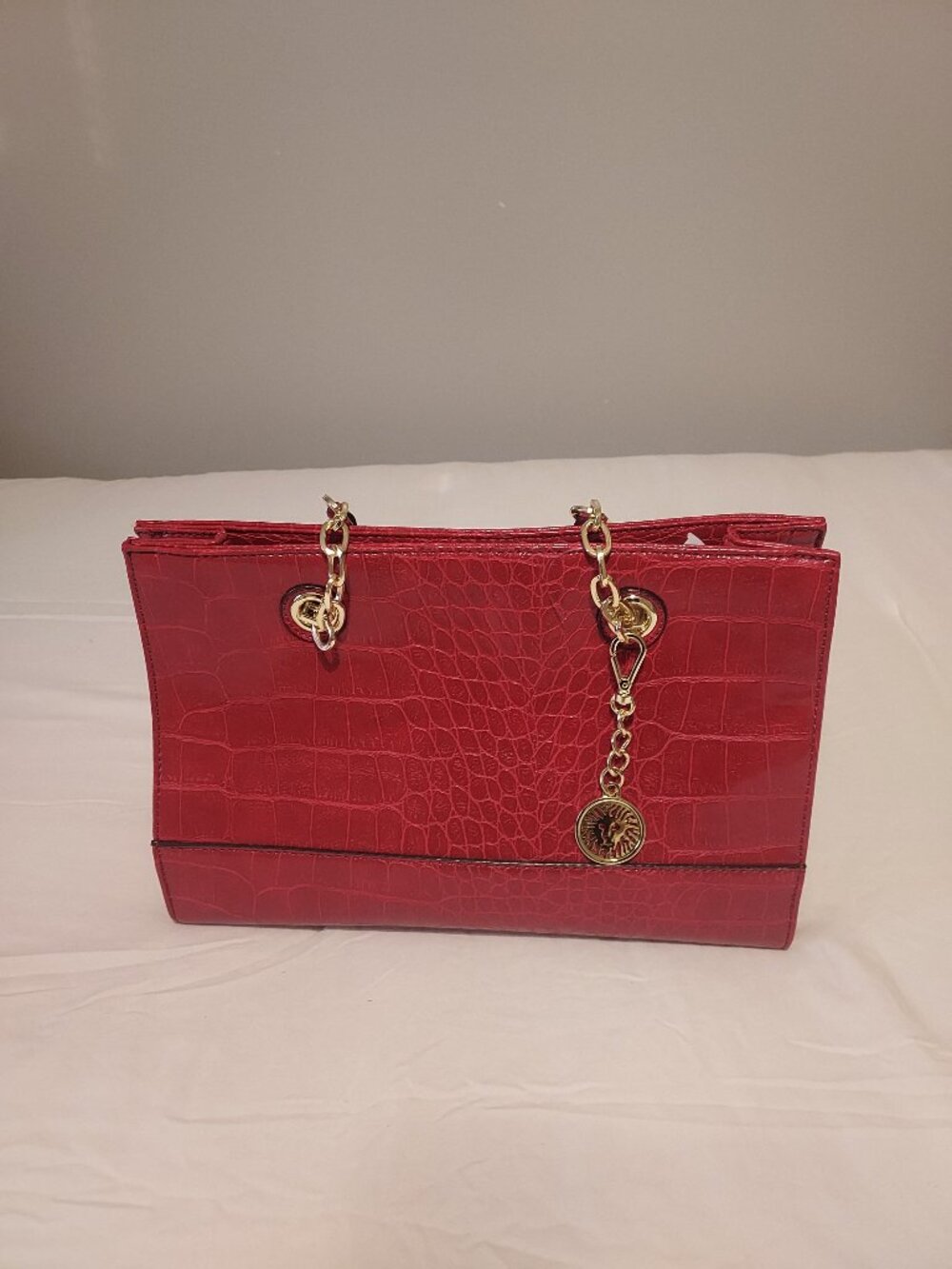 Anne Klein Red Faux Reptile Printed Handbag
